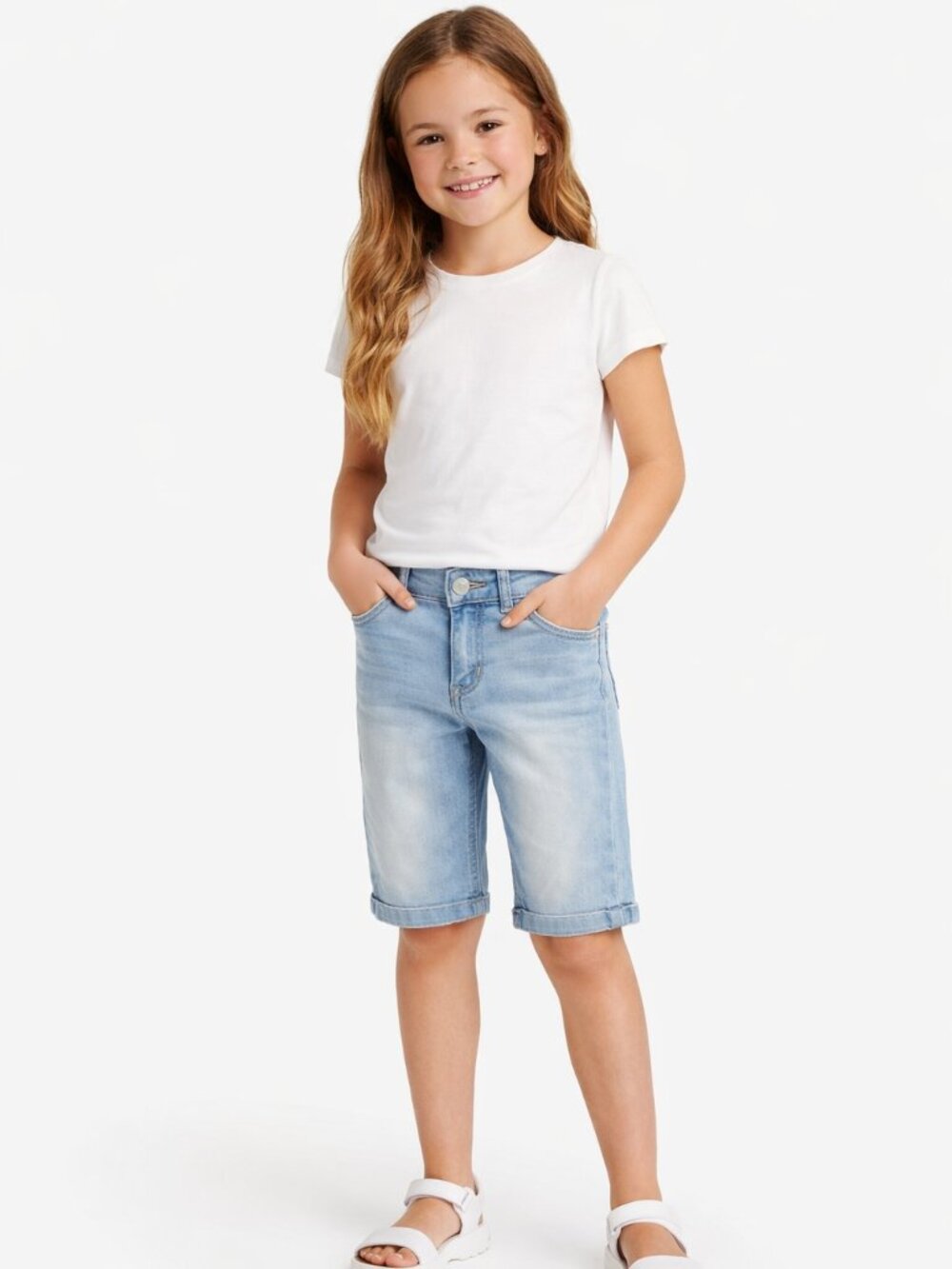 Epic Threads Girls Denim Bermuda Shorts Medium Wash 10 Cuffed